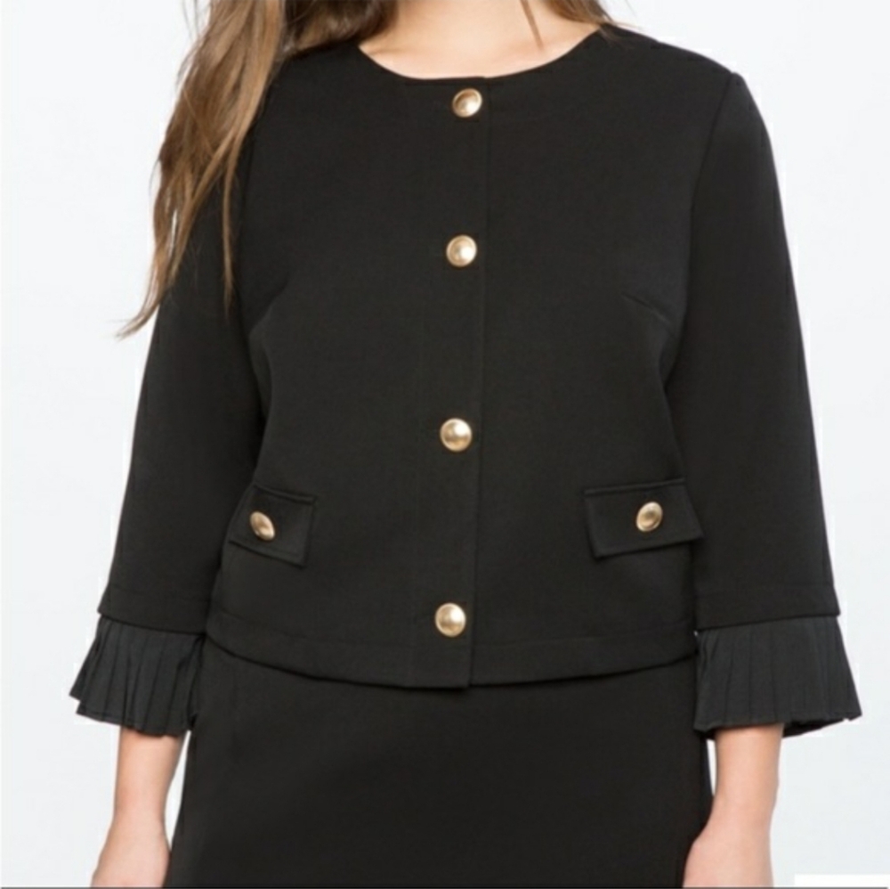 Eloquii Black Blazer with Gold Buttons, Size, 24